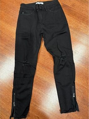 KanCan Black Distressed Skinny Jeans with Ankle Zippers